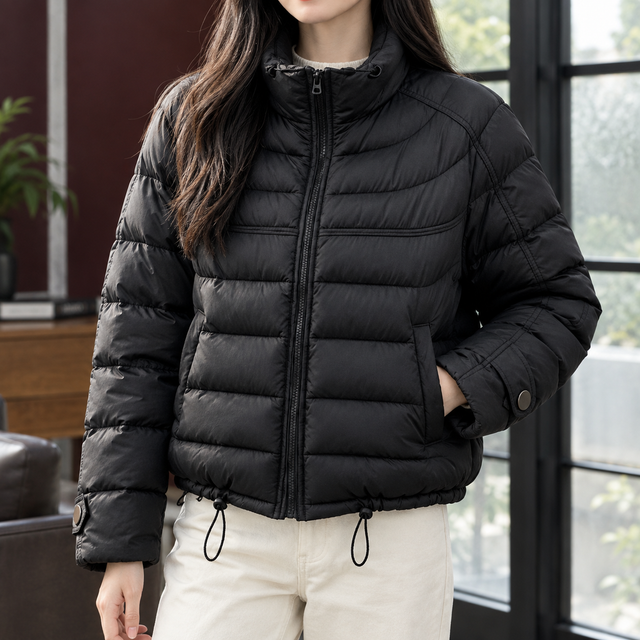 Women’s Cropped Duck Down Jacket with Adjustable Hem