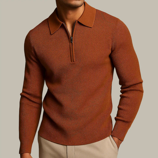 Men’s Textured Waffle-Knit Quarter-Zip Pullover