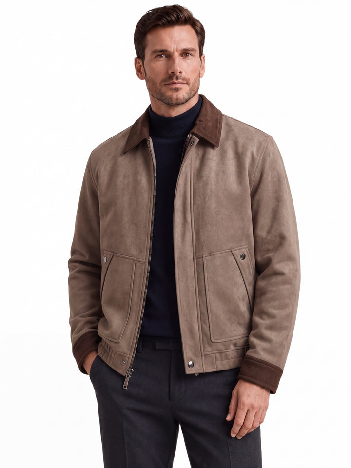 Men's Contrast-Collar Suede-Style Casual Jacket