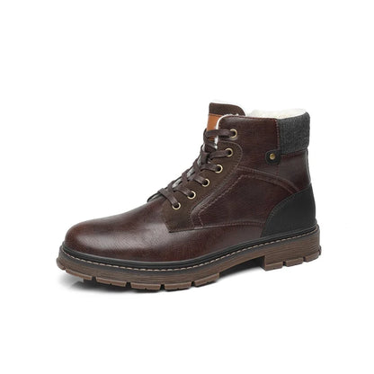 Men’s PU Leather Winter Boots with Warm Faux Fur Lining
