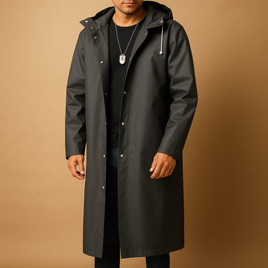 Men’s Knee-Length Hooded Waterproof Rain Coat