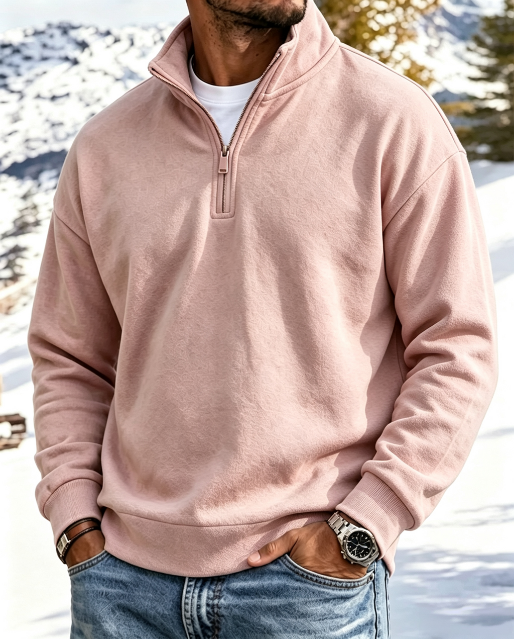 Men’s Cotton Relaxed Zip-Front Polo Sweatshirt