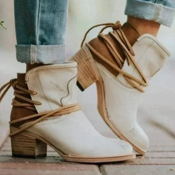 Women’s Leather Lace-Up Ankle Boots with Chunky Block Heel