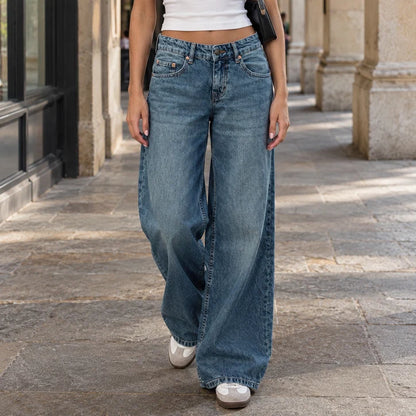 Women’s Low-Rise Full-Length Wide-Leg Denim Jeans