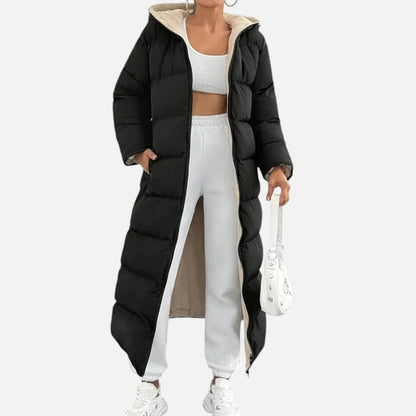 Women’s Long Hooded Puffer Coat with Windproof Outer Shell