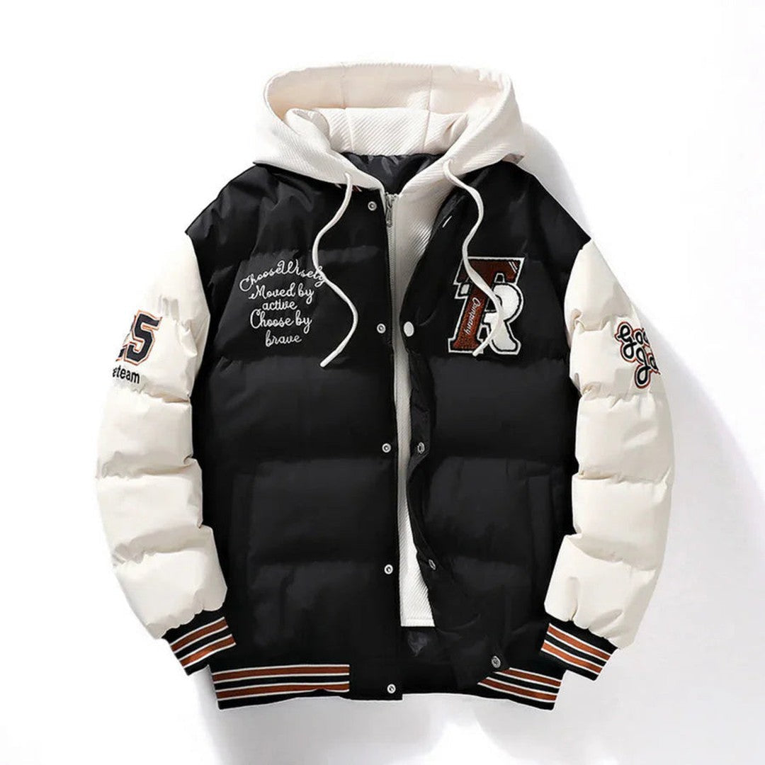 Men’s Hooded Quilted Collegiate Puffer Jacket