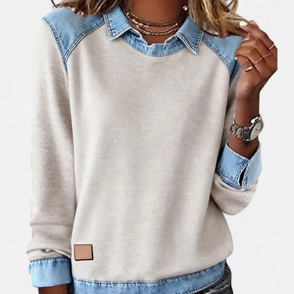 Women’s Contrast Panel Collared Long-Sleeve Knit Sweater