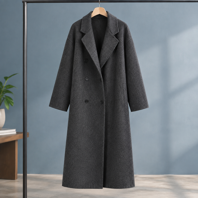 Women’s Longline Cashmere Wool Double-Breasted Coat