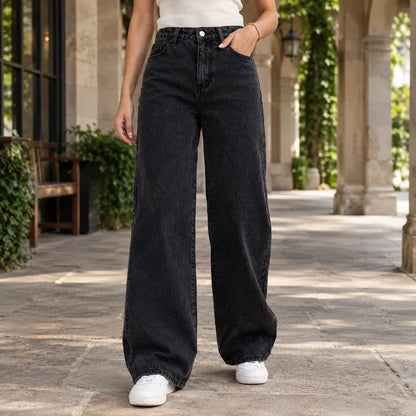 Women’s High-Rise Washed Denim Relaxed Wide-Leg Jeans