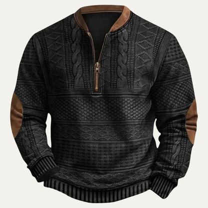 Men’s Textured Half-Zip Knit Sweater with Elbow Patches