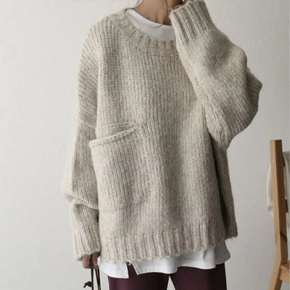 Women’s Chunky Knit Oversized Sweater with Side Pocket