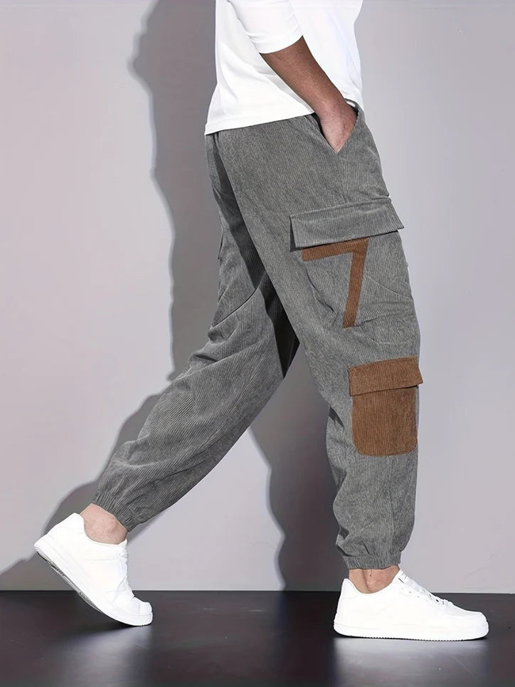 Men’s Cotton Corduroy Cargo Joggers with Adjustable Back Strap