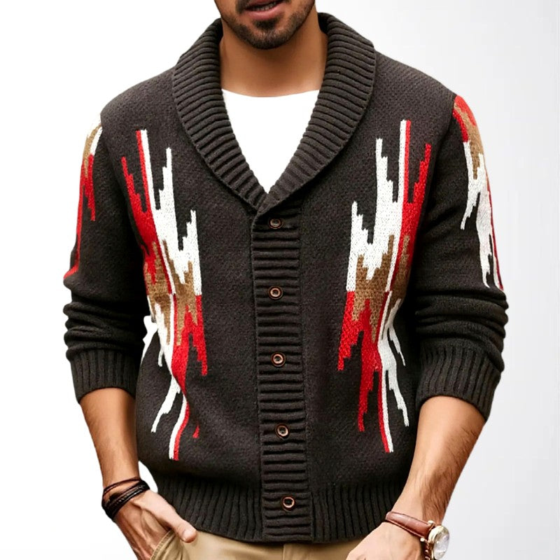 Men’s Geometric Pattern Shawl Collar Cardigan