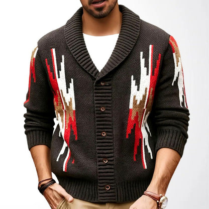 Men’s Geometric Pattern Shawl Collar Cardigan