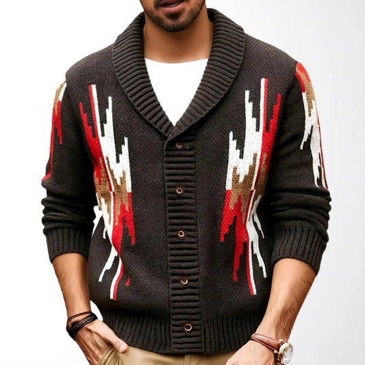 Men’s Geometric Pattern Shawl Collar Cardigan