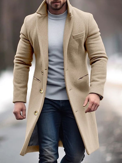 Men’s Refined Long Button-Front Tailored Coat