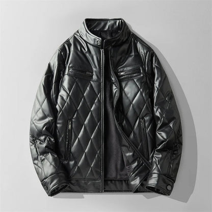 Men’s Heavyweight Quilted Leather Stand-Collar Jacket