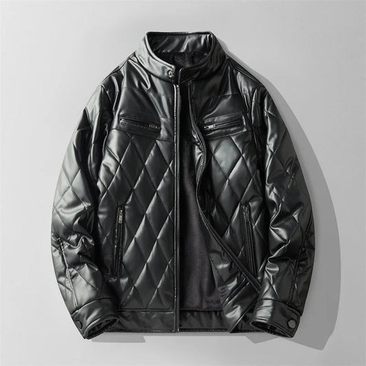 Men’s Heavyweight Quilted Leather Stand-Collar Jacket