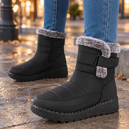 Women’s Fur-Trim Ankle Boots with Quilted Panels and Platform Sole