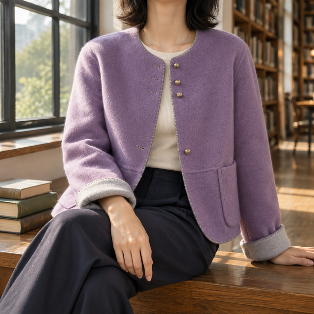 Women’s Wool Contrast Cuff Button Jacket