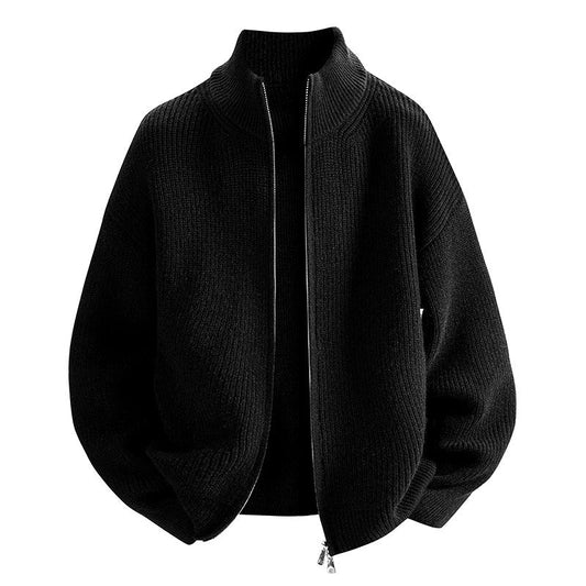 Men’s Ribbed Knit Stand-Collar Zip Jacket