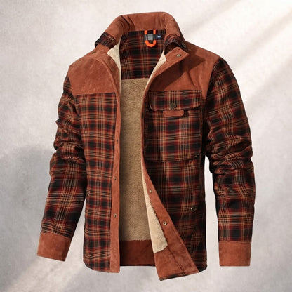 Men’s Sherpa-Lined Plaid Flannel Outdoor Jacket