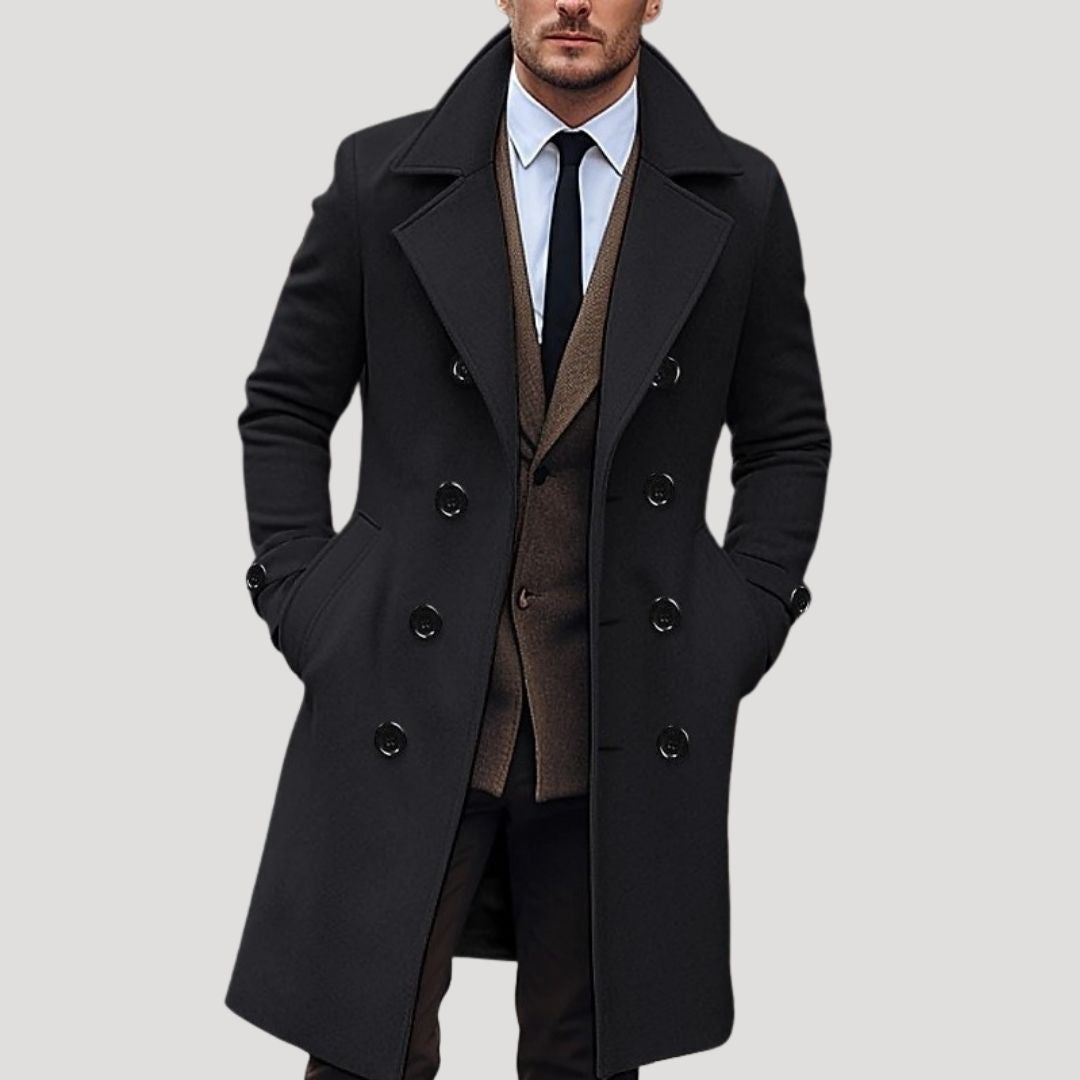 Men’s Tailored Double-Breasted Notch Lapel Overcoat