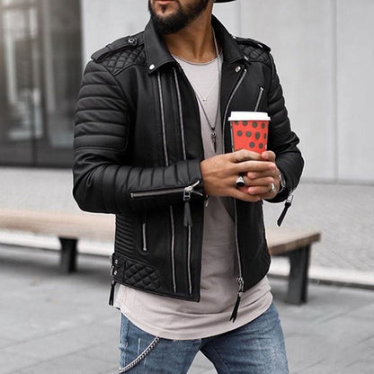 Men’s Quilted Leather-Look Insulated Zip Jacket