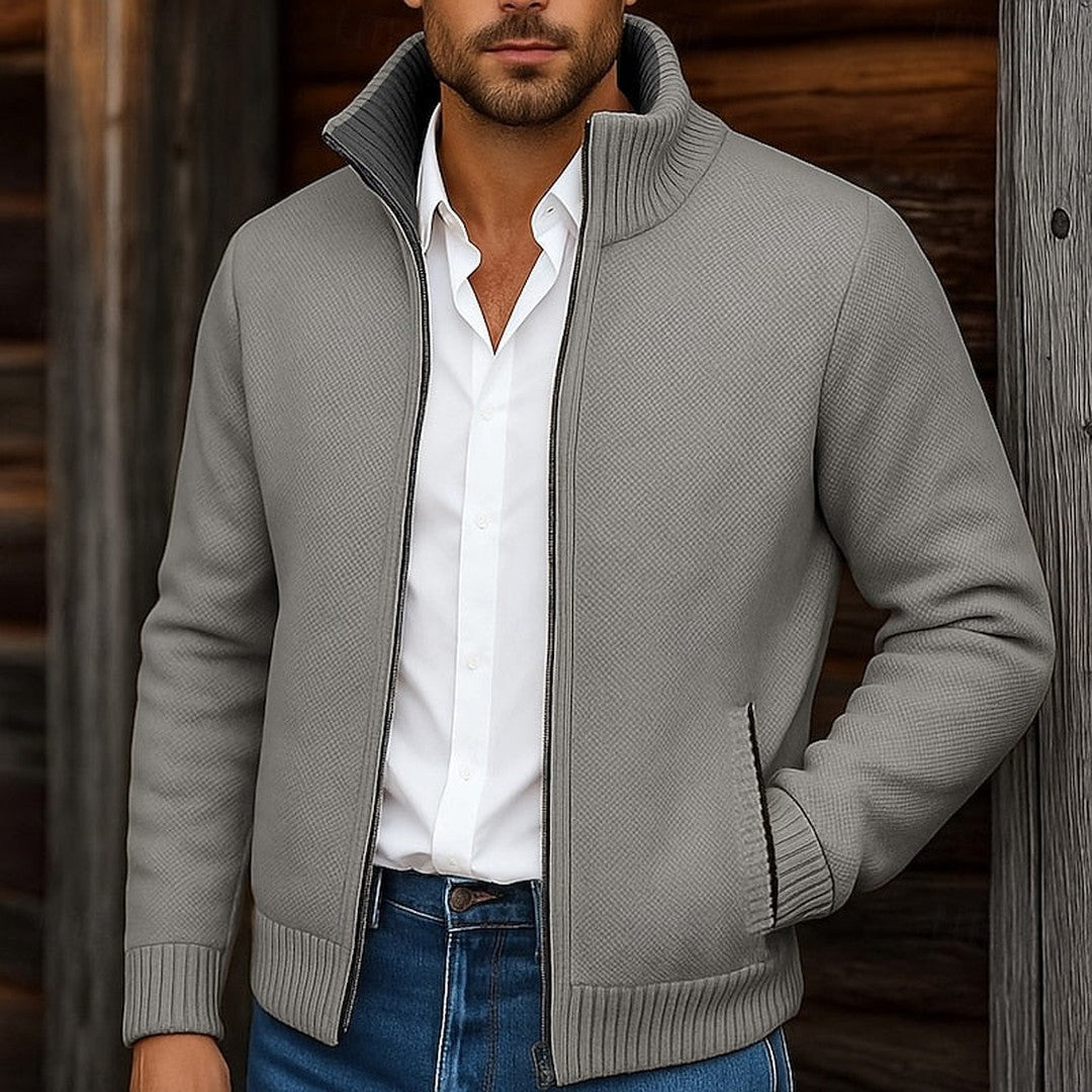 Men’s High-Stand-Collar Full-Zip Knit Cardigan
