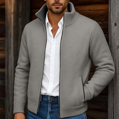Men’s High-Stand-Collar Full-Zip Knit Cardigan