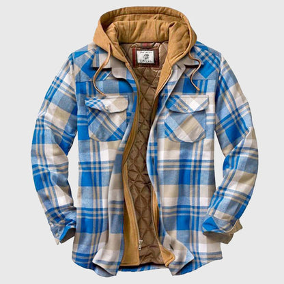 Men’s Hooded Quilted Plaid Shirt Jacket