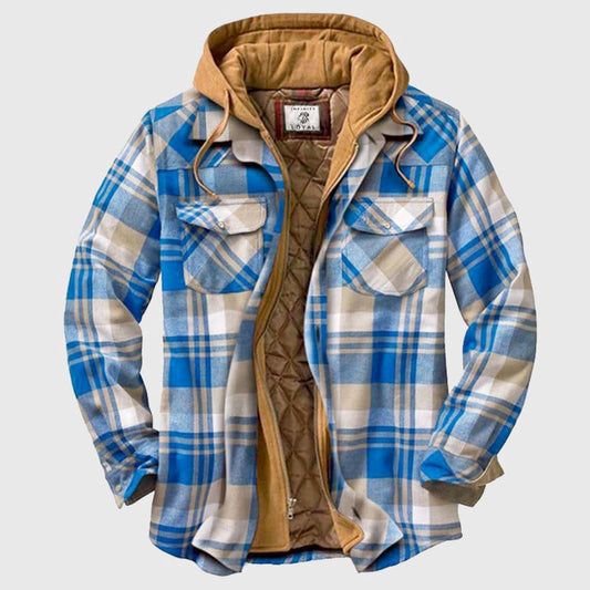 Men’s Hooded Quilted Plaid Shirt Jacket