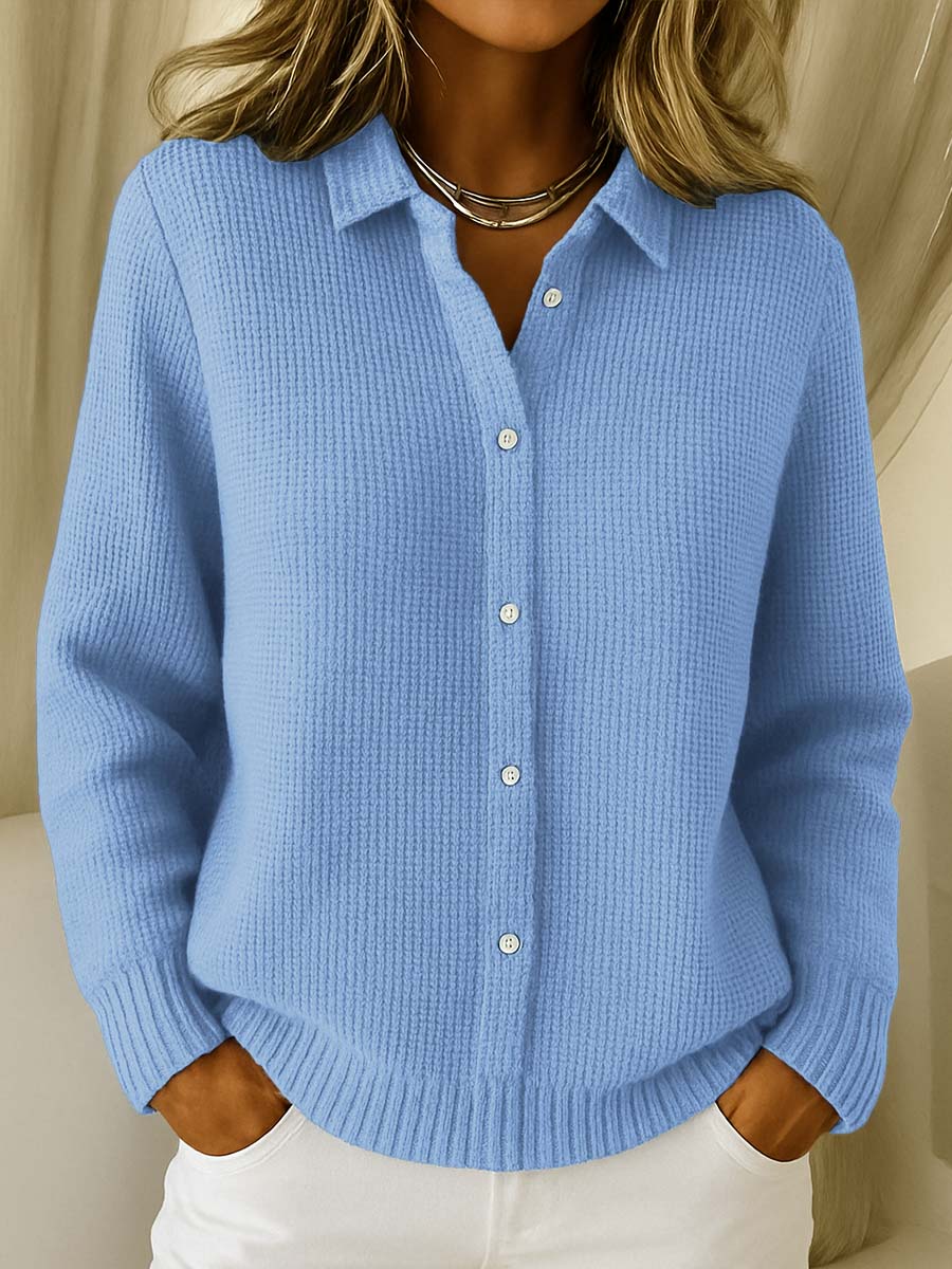 Women’s Collared Button-Front Ribbed Knit Sweater
