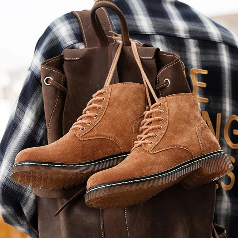 Men’s Genuine Suede Lace-Up Ankle Boots with Lug Sole