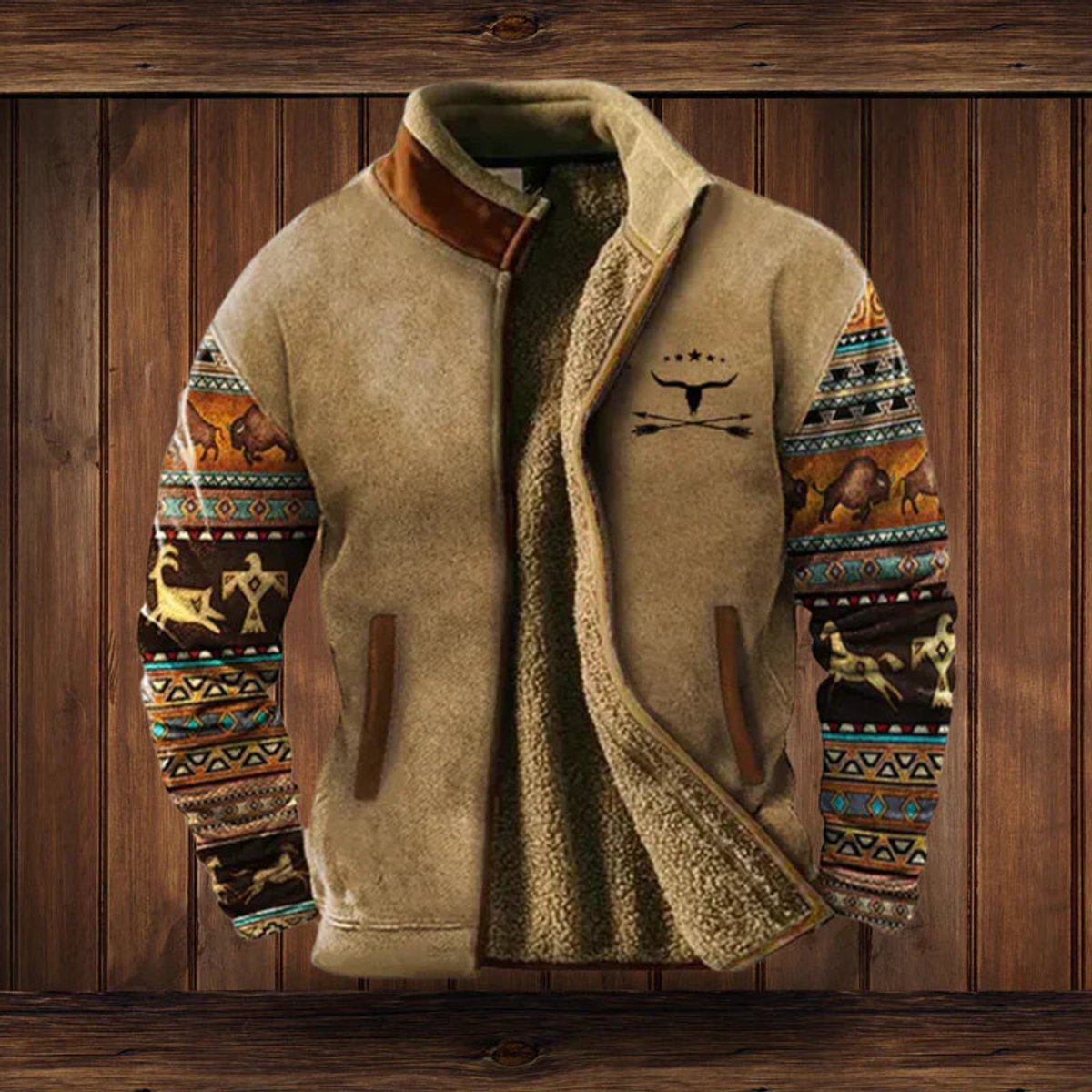 Men’s Southwestern Sherpa-Lined Zip Cardigan Jacket