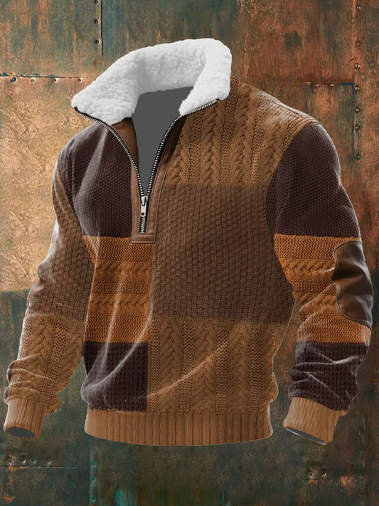 Men’s Fur-Collar Full-Zip Knit Sweater
