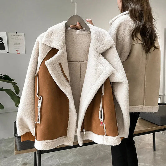 Women’s Suede-Effect Faux Shearling Winter Jacket