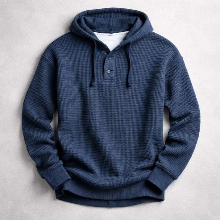 Men’s Waffle-Knit Henley Hooded Pullover