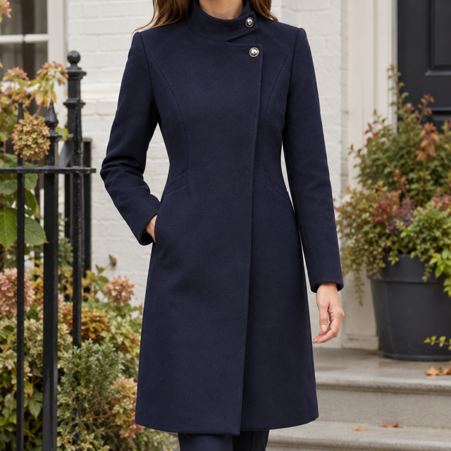 Structured Stand-Collar Asymmetric Wool-Blend Coat