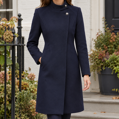 Structured Stand-Collar Asymmetric Wool-Blend Coat