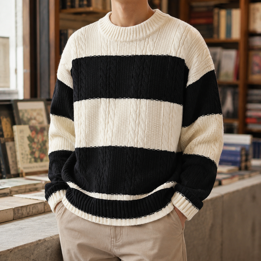 Men’s Color-Block Cable Knit Crewneck Sweater