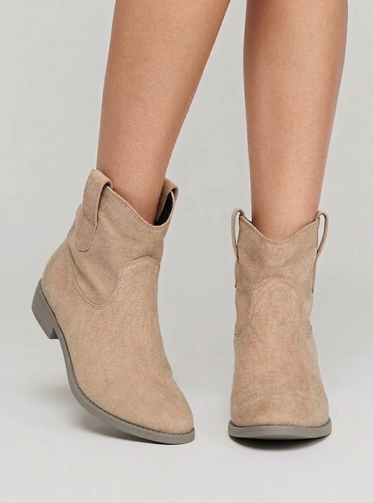 Women’s Suede Western Ankle Boots with Low Block Heel