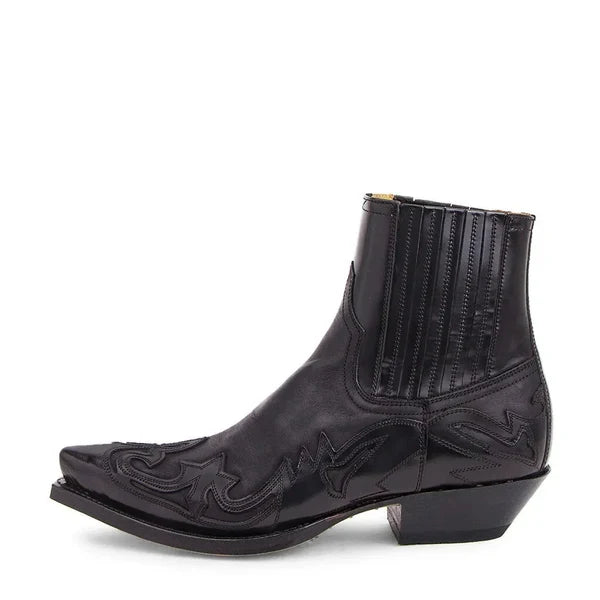 Men’s Genuine Leather Western Ankle Boots with Pointed Toe
