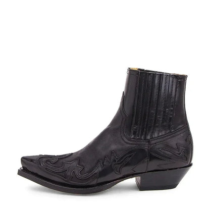 Men’s Genuine Leather Western Ankle Boots with Pointed Toe