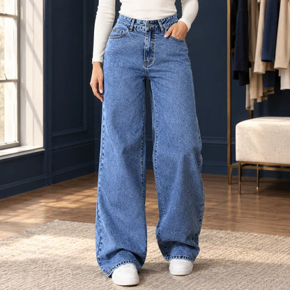 Women’s High-Rise Relaxed Wide-Leg Pants with Curved Pockets