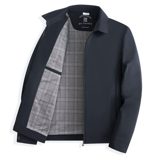 Men's Plaid-Lined Lapel Zip Business Jacket