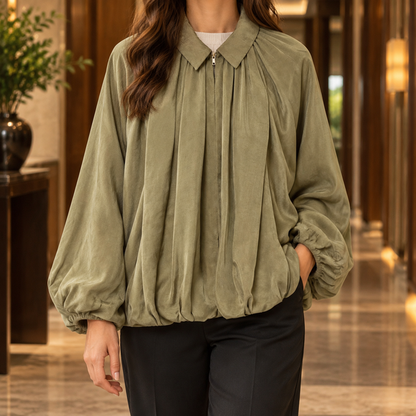 Women’s Oversized Gathered Balloon Zip Jacket