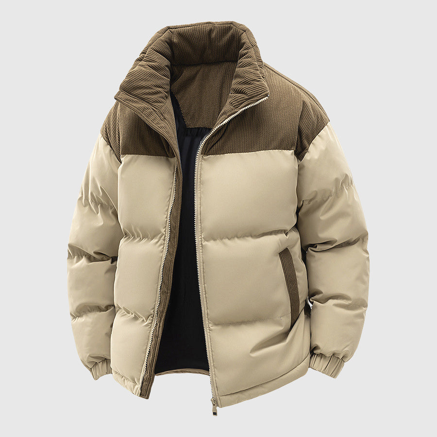 Men’s Corduroy Panel Quilted Hooded Puffer Jacket