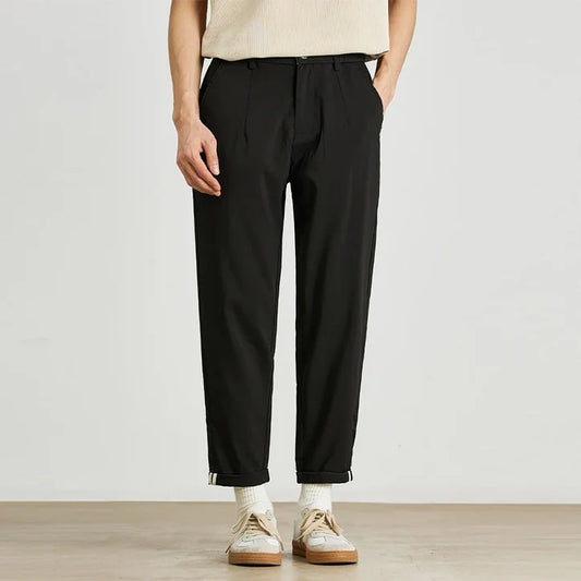 Men’s Tapered Cotton-Nylon Pants with Cuffed Hem
