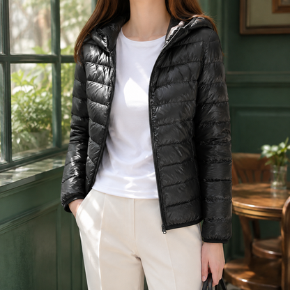Women’s Padded Cashmere Hooded Zip Jacket
